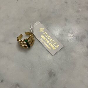 Panacea Green Malachite Ring Gold Tone Adjustable One Size Fashion Jewelry New